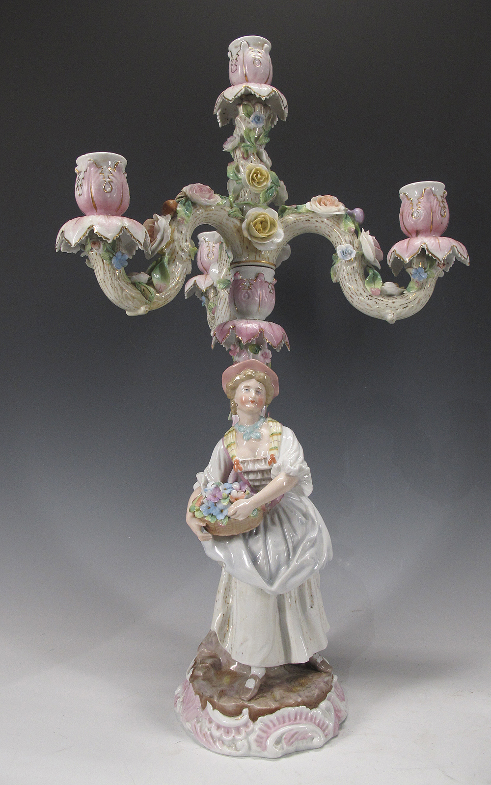 Victorian c 1865 Meissen Dresden Porcelain Candelabra Candlestick