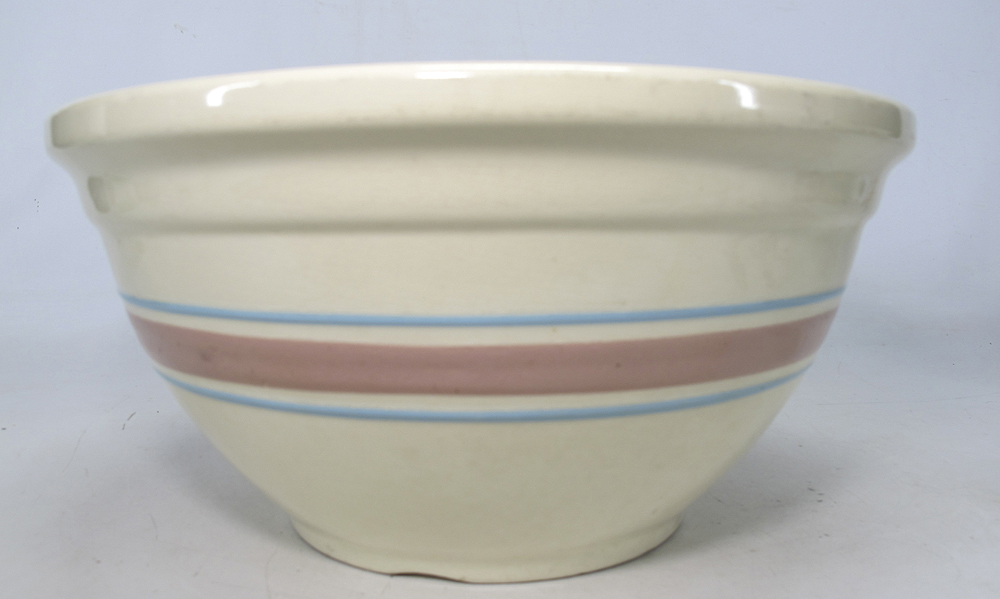 BIG! Vintage 1940's Watt Pottery Oven Ware USA Banded Blue Peach Mixing
