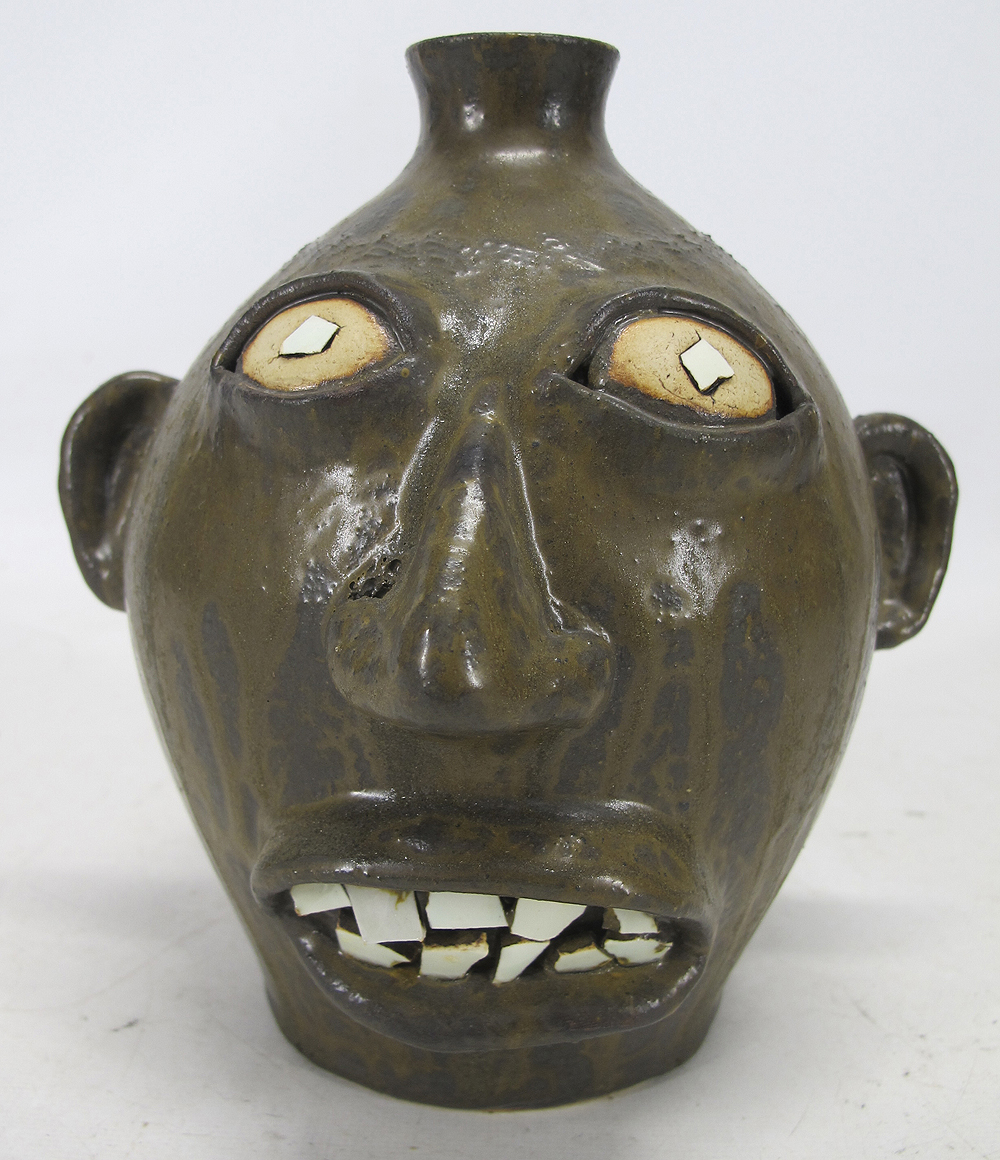 Vintage Rodney Leftwich North Carolina Folk Art Pottery Stoneware Face