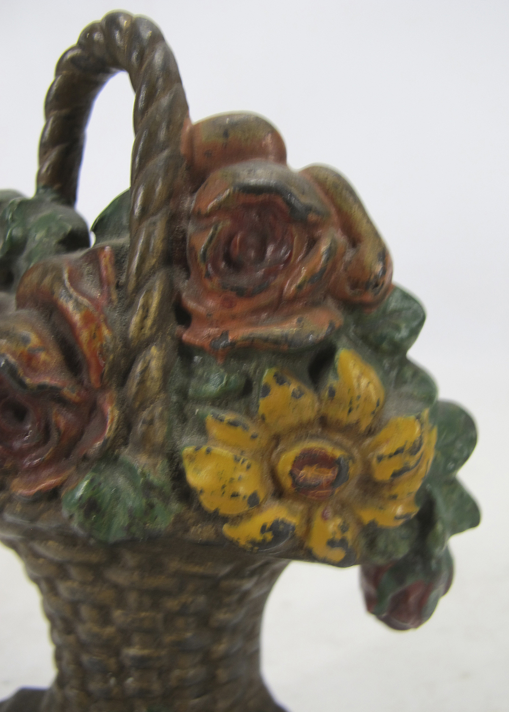 Antique Hubley Cast Iron Flower Pot Rose Basket Figural Doorstop Door