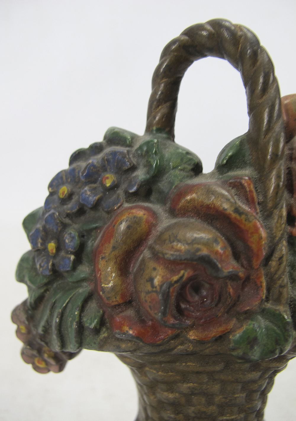 Antique Hubley Cast Iron Flower Pot Rose Basket Figural Doorstop Door