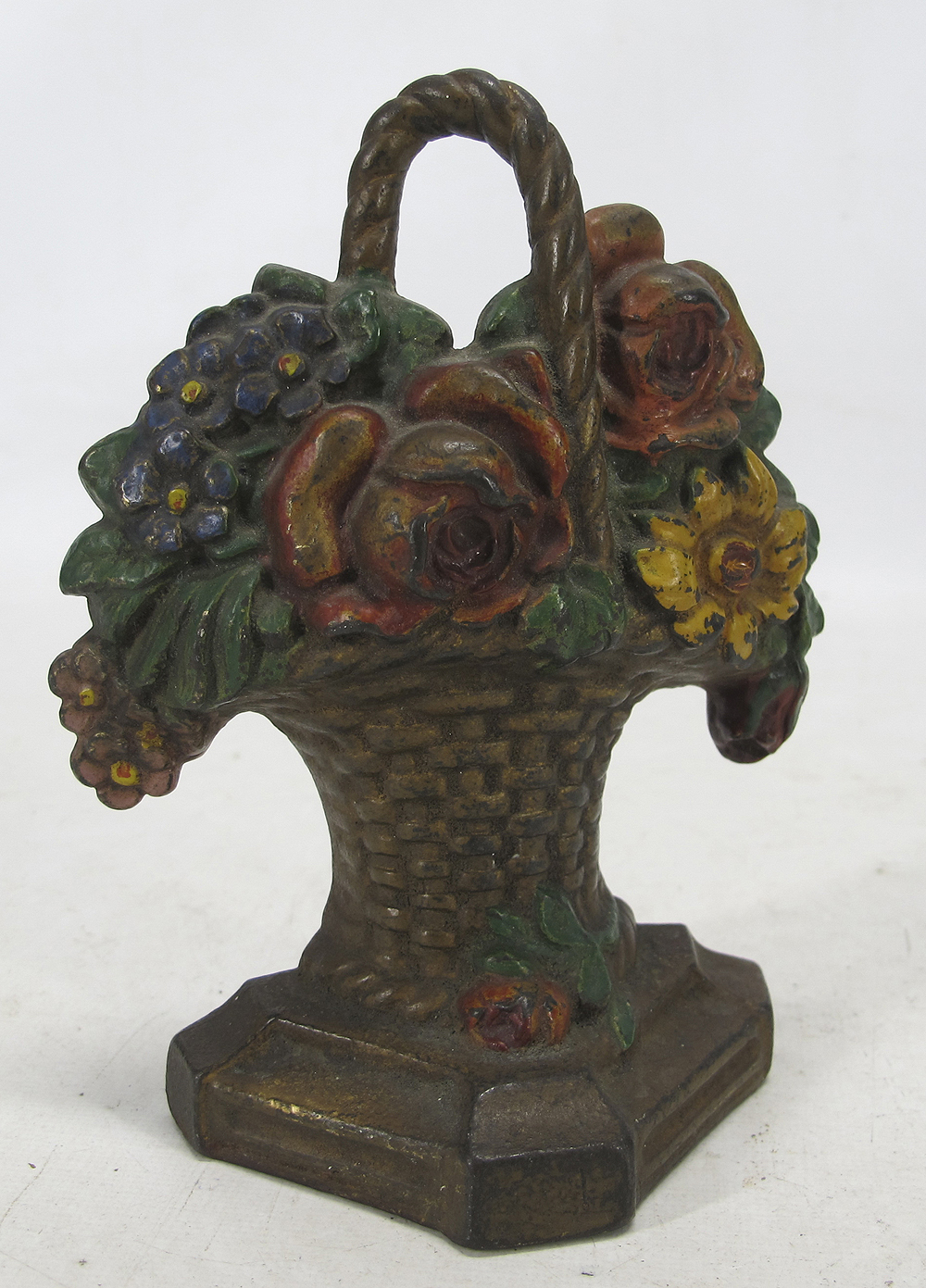 Antique Hubley Cast Iron Flower Pot Rose Basket Figural Doorstop Door