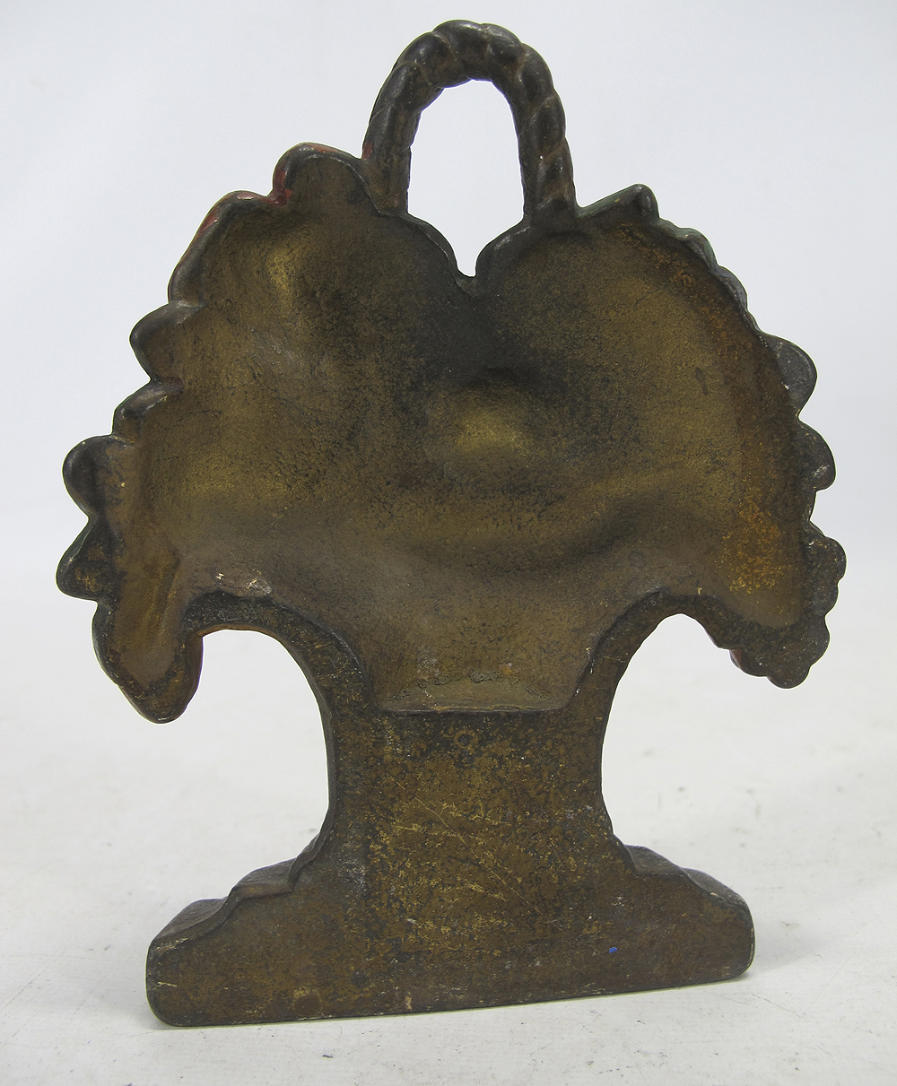 Antique Hubley Cast Iron Flower Pot Rose Basket Figural Doorstop Door