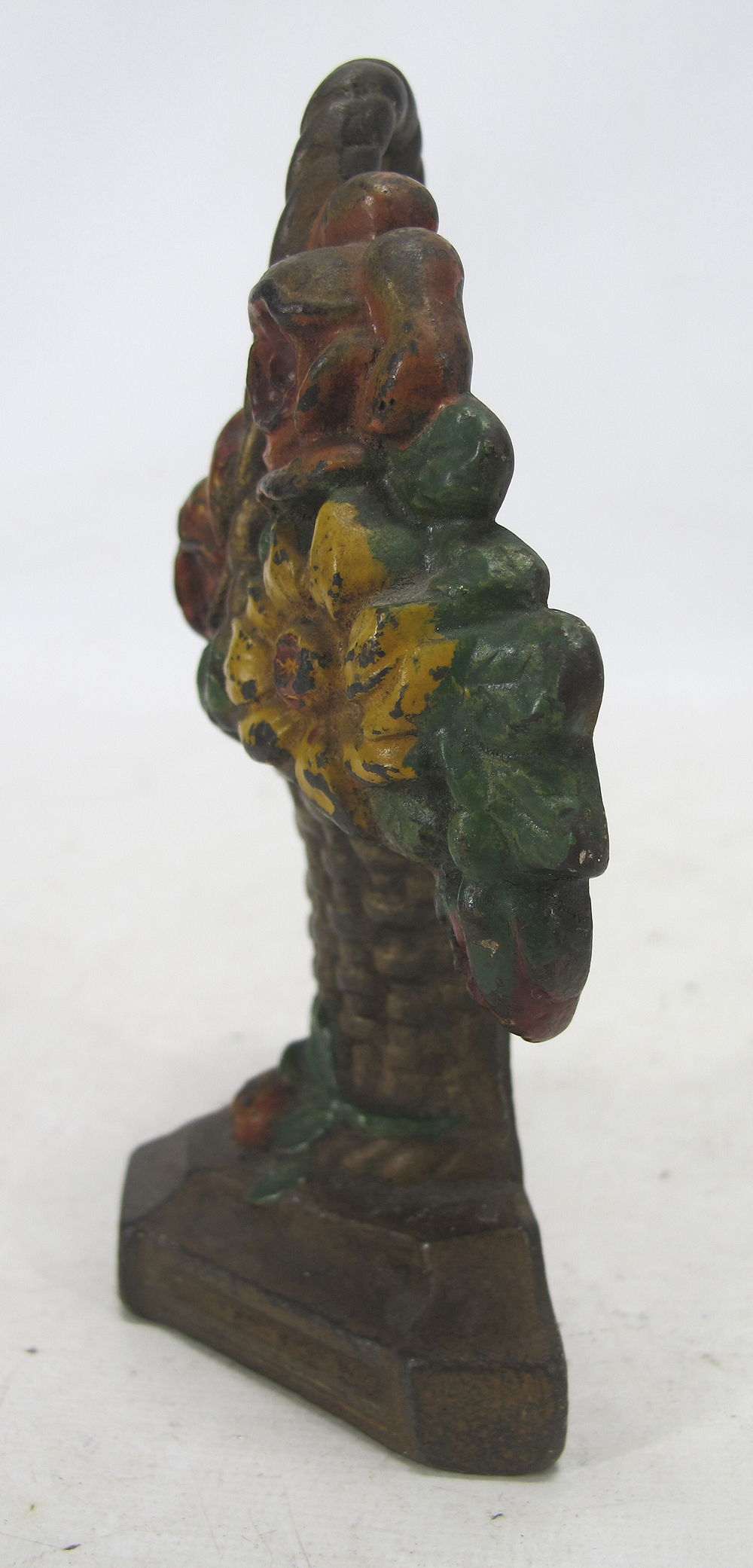 Antique Hubley Cast Iron Flower Pot Rose Basket Figural Doorstop Door