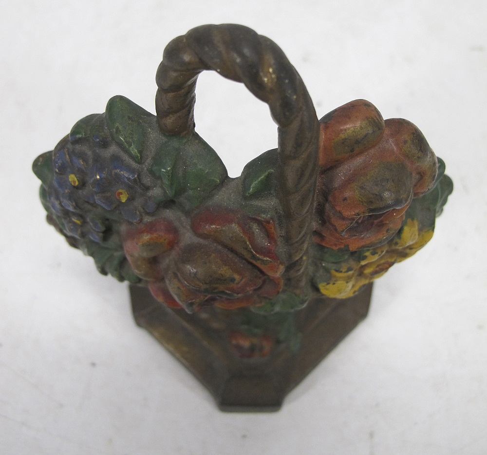 Antique Hubley Cast Iron Flower Pot Rose Basket Figural Doorstop Door