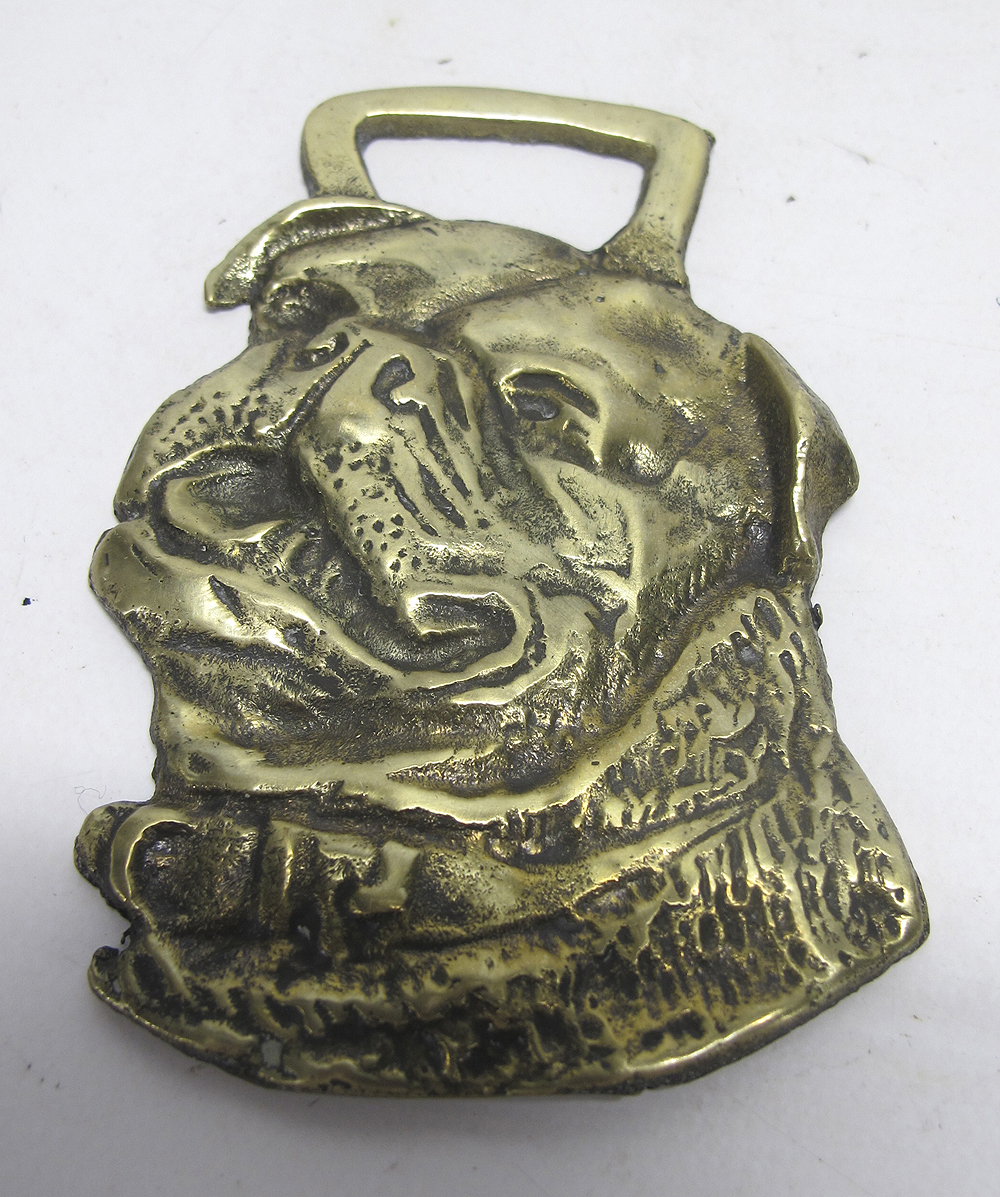 3Antique English Horse Brass Medallions & Tack Leather Equestrian